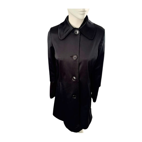 Satin A-Line Midi Coat Black Size 10 - Vintage