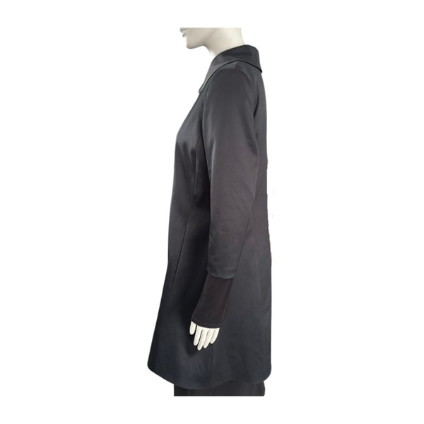Satin A-Line Midi Coat Black Size 10 - Vintage