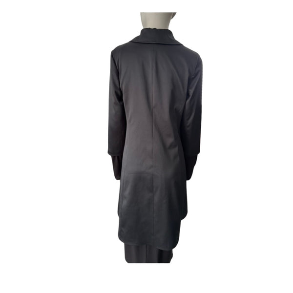 Satin A-Line Midi Coat Black Size 10 - Vintage
