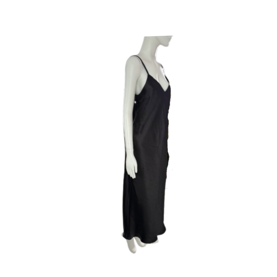 Black slip dress on a mannequin against a white background