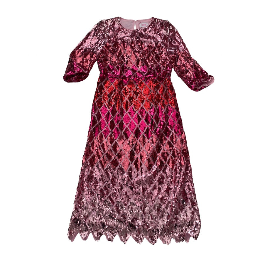 Pink sequin dress on a white background