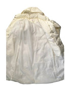 Cream  puffer jacket with a hood on a white background