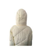 White quilted jacket with hood on a white background