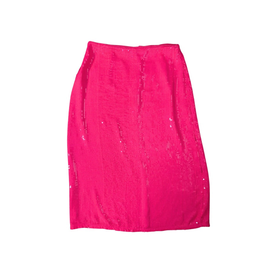 Pink skirt with sequin embellishments on a white background