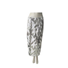 Silver sequin pencil skirt on a white background