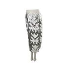 Sequined pencil skirt with floral pattern on a white background