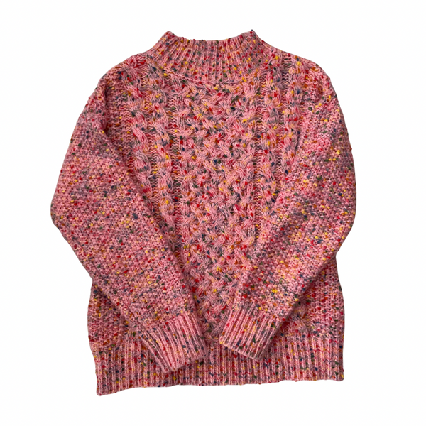Preloved Savida pink speckled knit jumper with multicolour flecks, size M / EUR 40, laid flat.