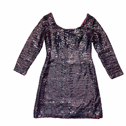 Burgundy sequin dress with long sleeves on a white background