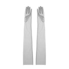 Pair of long grey gloves on a white background