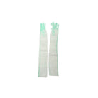 Pair of green long gloves on a white background