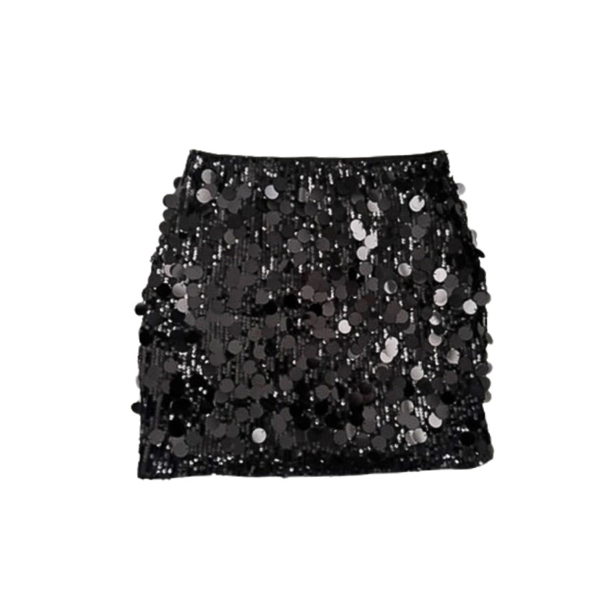 Black sequin skirt on a white background