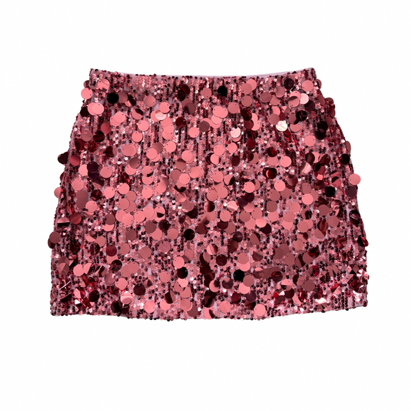 Pink Shein sequin mini skirt with oversized disc embellishment, new.