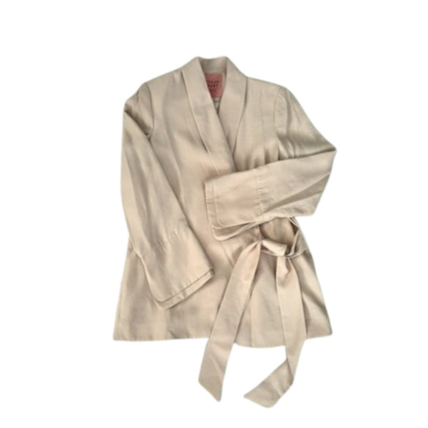 Beige robe with a belt on a white background