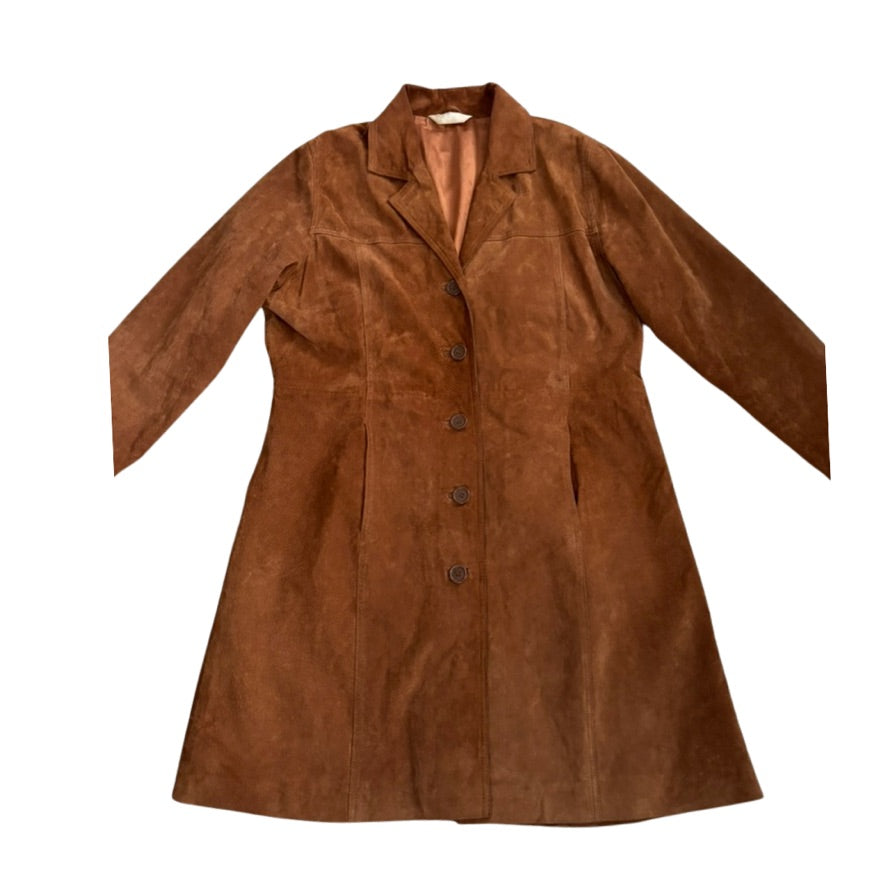 Brown suede coat on a white background