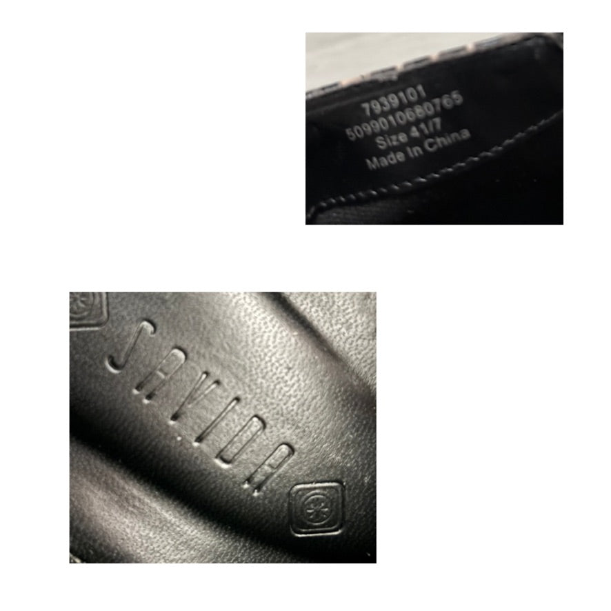 Close-up of a textured surface with branding and text, including 'Saucony' logo.