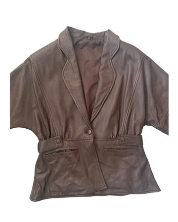 Brown leather jacket on a white background