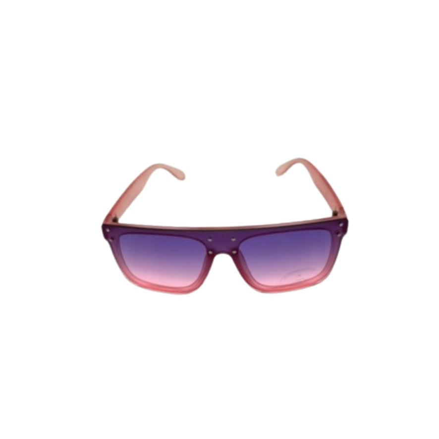 Sunglasses with a gradient purple lens on a white background