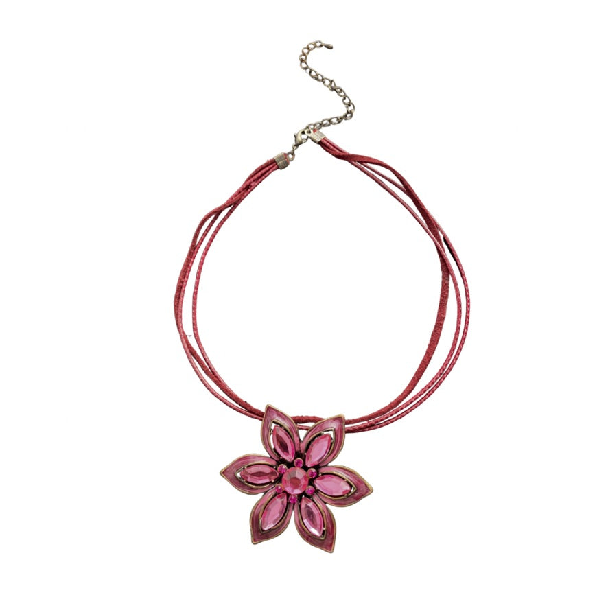 Choker Necklace with a pink flower pendant on a white background