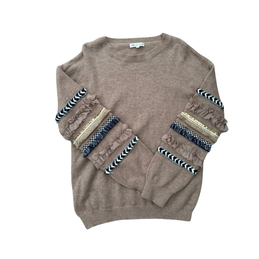 Brown sweater with decorative sleeves on a white background