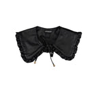 Black leather collar with ruffles on a white background