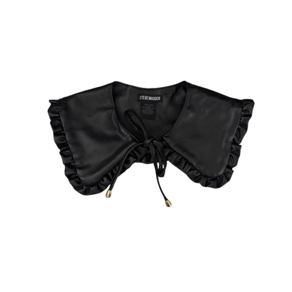 Black leather collar with ruffles on a white background