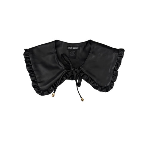 Black leather collar with ruffles on a white background