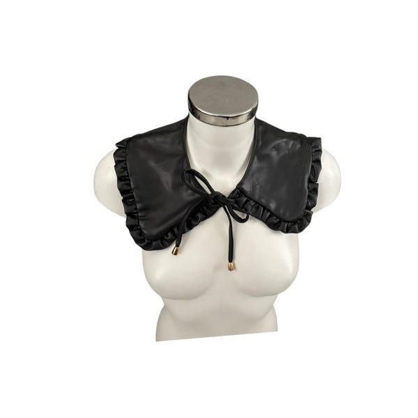 Black leather collar on a mannequin bust with a white background
