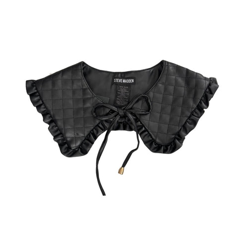 Black quilted collar with ruffles and a bow on a white background