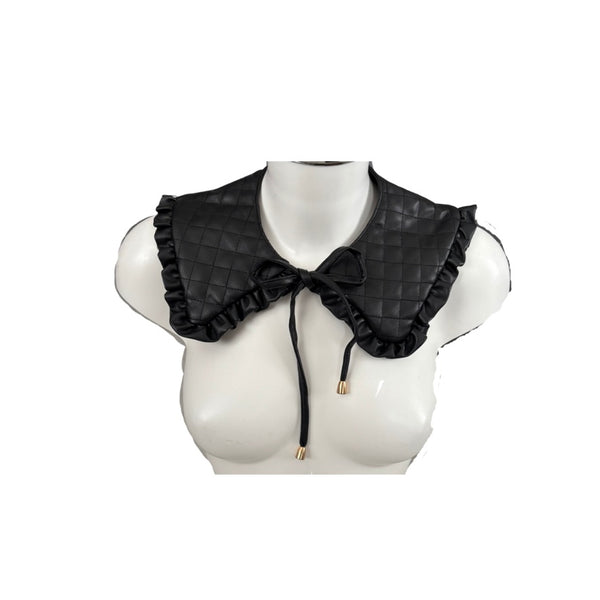 Black quilted collar on a mannequin bust against a white background