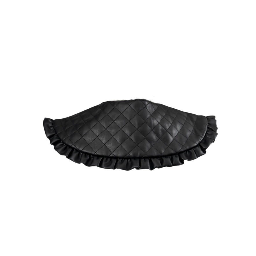 Black quilted collar back with ruffled edges on a white background