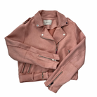 Stradivarius rose pink faux suede biker jacket with zip details and belted waist.