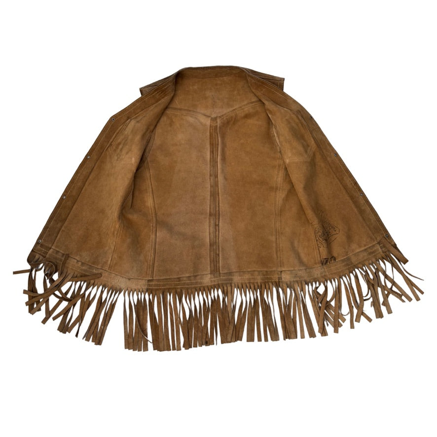 Brown leather jacket with fringes on a white background