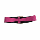 Pink and black belt with a silver buckle on a white background