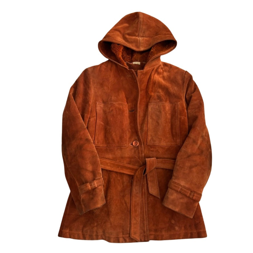 Brown hooded coat on a white background