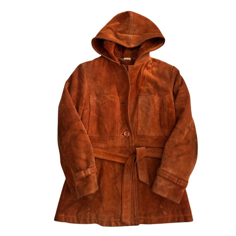 Brown hooded coat on a white background
