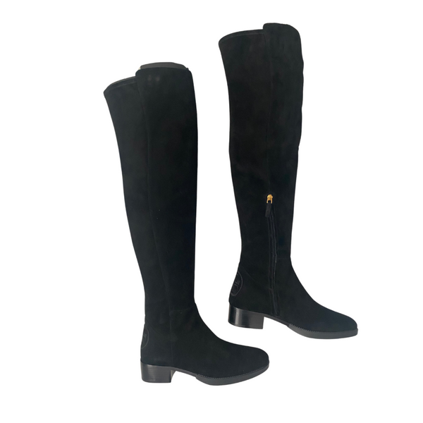 TORY BURCH Overknee Suede Boots Black SIZE 41 - New