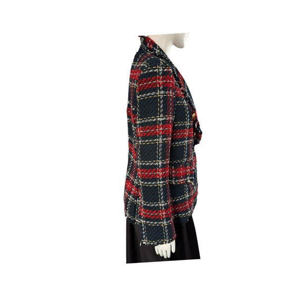 Plaid jacket on a mannequin against a white background