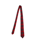 Red and black plaid tie on a white background