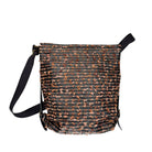 Textured bag with black strap on a white background