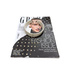 Magazine cover with a woman wearing pearl headbands on a white background