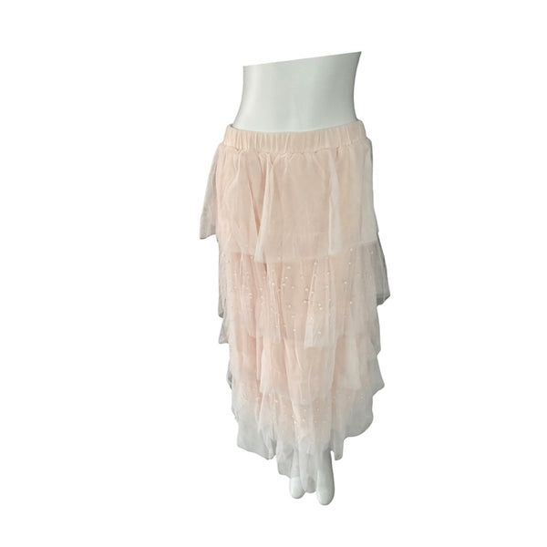 Tiered Tulle Pearl Midi Skirt Cream Size XL - New