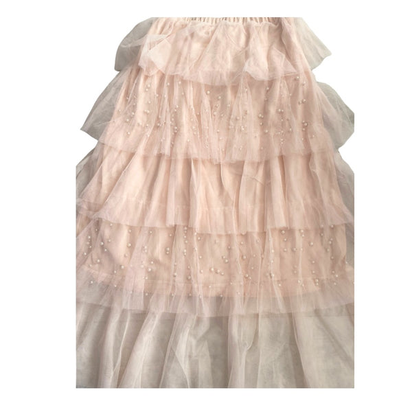 Tiered Tulle Pearl Midi Skirt Cream Size XL - New