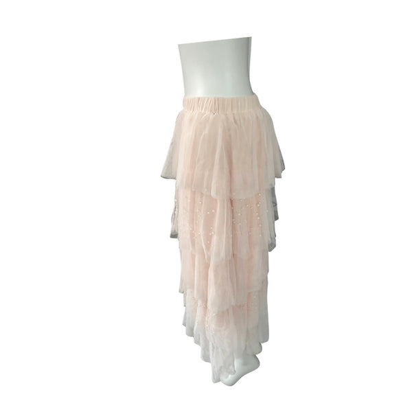 Tiered Tulle Pearl Midi Skirt Cream Size XL - New