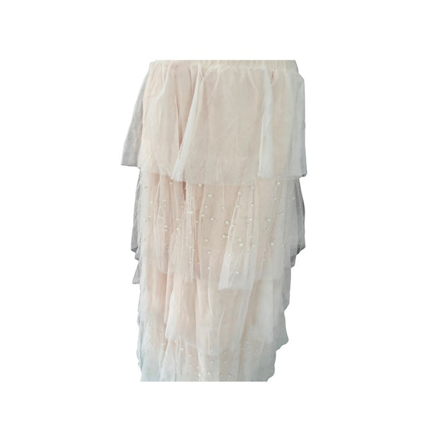 Tiered Tulle Pearl Midi Skirt Cream Size XL - New