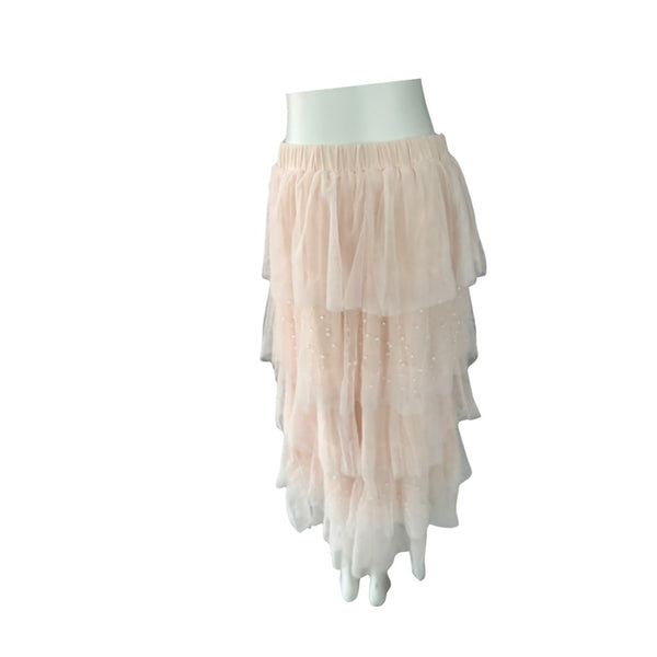 Tiered Tulle Pearl Midi Skirt Cream Size XL - New