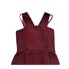 Maroon jumpsuit with a V-neck and straps on a white background