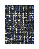 Textured fabric swatch with a checkered pattern in blue, black, and white.