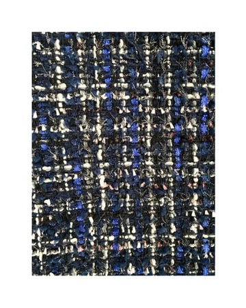 Textured fabric swatch with a checkered pattern in blue, black, and white.