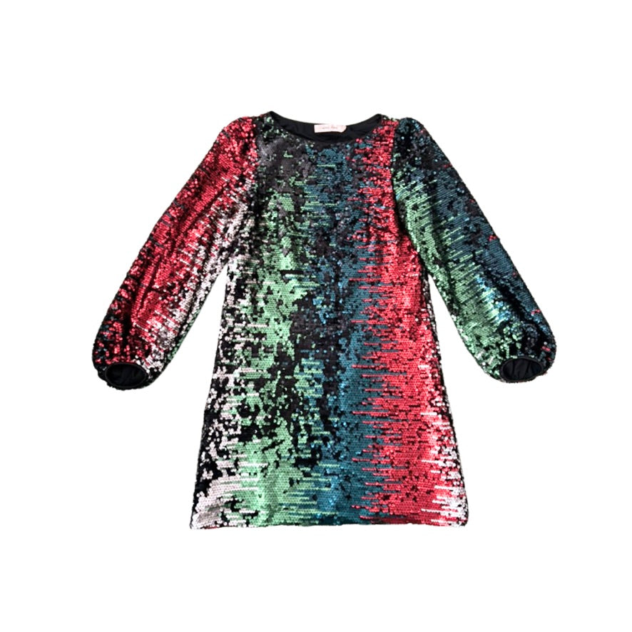 Multicolored sequin dress on a white background