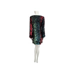Multicolored sequin dress on a mannequin against a white background
